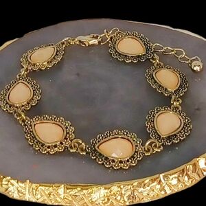 Vintage Peach Pastel Orange Antique look Bracelet Tear Drop Charms Y2K Coquette